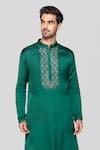 Shop_Sanjev Marwaaha_Green Modal Embroidered Crystal Placket Kurta With Pant _at_Aza_Fashions