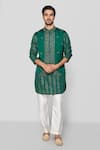 Buy_Sanjev Marwaaha_Green Modal Embellished Mirrorwork Crystal Embroidered Bundi Kurta Set _at_Aza_Fashions