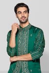 Sanjev Marwaaha_Green Modal Embellished Mirrorwork Crystal Embroidered Bundi Kurta Set _Online_at_Aza_Fashions