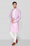 Buy_Sanjev Marwaaha_Purple Cotton Silk Embellished 3d Applique Floral Kurta With Pant _Online_at_Aza_Fashions