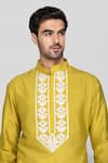 Shop_Sanjev Marwaaha_Green Cotton Silk Embellished 3d Applique Floral Pattern Kurta With Pant _Online_at_Aza_Fashions