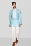 Buy_Sanjev Marwaaha_Sky Blue Cotton Silk Embellished Crystal Handblock Print Short Kurta With Pant _at_Aza_Fashions