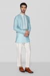 Shop_Sanjev Marwaaha_Sky Blue Cotton Silk Embellished Crystal Handblock Print Short Kurta With Pant _at_Aza_Fashions