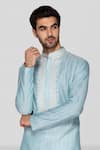 Sanjev Marwaaha_Sky Blue Cotton Silk Embellished Crystal Handblock Print Short Kurta With Pant _Online_at_Aza_Fashions