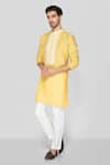 Buy_Sanjev Marwaaha_Yellow Cotton Silk Embellished Crystal Handblock Print Kurta With Pant _at_Aza_Fashions