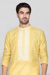 Sanjev Marwaaha_Yellow Cotton Silk Embellished Crystal Handblock Print Kurta With Pant _Online_at_Aza_Fashions