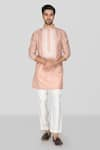 Buy_Sanjev Marwaaha_Peach Cotton Silk Embellished Crystal Geometric Handblock Print Kurta With Pant _at_Aza_Fashions