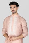 Sanjev Marwaaha_Peach Cotton Silk Embellished Crystal Geometric Handblock Print Kurta With Pant _Online_at_Aza_Fashions