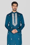 Shop_Sanjev Marwaaha_Blue Jennifer Silk Embroidered Thread Paisley Kurta With Pant _at_Aza_Fashions