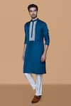 Buy_Sanjev Marwaaha_Blue Jennifer Silk Embroidered Thread Floral Placket Kurta With Pant _at_Aza_Fashions