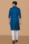 Sanjev Marwaaha_Blue Jennifer Silk Embroidered Thread Floral Placket Kurta With Pant _at_Aza_Fashions