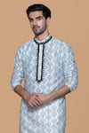 Sanjev Marwaaha_Ivory Jennifer Silk Embellished Crystal Handblock Print Kurta With Pant _Online_at_Aza_Fashions