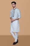 Shop_Sanjev Marwaaha_Ivory Jennifer Silk Embellished Crystal Handblock Print Kurta With Pant _Online_at_Aza_Fashions