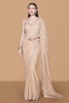 Buy_Sanjev Marwaaha_Beige Georgette Embroidered Mirror Sweetheart Neck Blouse And Pre-draped Saree Set _at_Aza_Fashions