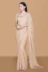 Shop_Sanjev Marwaaha_Beige Georgette Embroidered Mirror Sweetheart Neck Blouse And Pre-draped Saree Set _at_Aza_Fashions