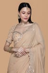 Sanjev Marwaaha_Beige Georgette Embroidered Mirror Sweetheart Neck Blouse And Pre-draped Saree Set _Online_at_Aza_Fashions