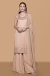 Buy_Sanjev Marwaaha_Beige Modal Hand Embroidered Mirror Round Neck Kurta Palazzo Set _at_Aza_Fashions