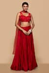 Buy_Sanjev Marwaaha_Red Modal Hand Embroidered 3d Applique And Zardozi Work Floral Blouse Lehenga Set _at_Aza_Fashions