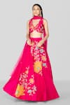 Buy_Sanjev Marwaaha_Pink Art Silk Embroidered Floral Organza Applique And Zardozi Work Lehenga Set _at_Aza_Fashions