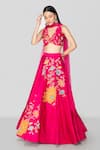 Shop_Sanjev Marwaaha_Pink Art Silk Embroidered Floral Organza Applique And Zardozi Work Lehenga Set _Online_at_Aza_Fashions