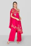 Buy_Sanjev Marwaaha_Pink Modal Embroidered Floral Organza Applique And Zardozi Tunic & Palazzo Set _at_Aza_Fashions