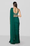 Shop_Sanjev Marwaaha_Emerald Green Modal Embroidered Zardozi And Stone Blouse & Pre-draped Saree Set_at_Aza_Fashions