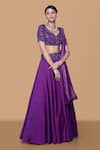 Buy_Sanjev Marwaaha_Purple Modal Embroidered Thread Leaf Neck Bead Blouse Lehenga Set _at_Aza_Fashions