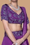 Shop_Sanjev Marwaaha_Purple Modal Embroidered Thread Leaf Neck Bead Blouse Lehenga Set _at_Aza_Fashions