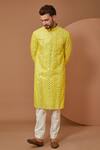 Buy_Kasbah_Yellow Silk Mirrors, Embroidery Thread Kurta And Pant Set _at_Aza_Fashions