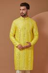 Kasbah_Yellow Silk Mirrors, Embroidery Thread Kurta And Pant Set _Online_at_Aza_Fashions