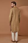 Shop_Kasbah_Beige Silk Embroidered Thread Mirror Work Mandarin Collar Kurta And Pant Set _at_Aza_Fashions