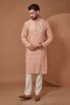 Buy_Kasbah_Peach Silk Embroidered Thread Kurta And Pant Set _at_Aza_Fashions