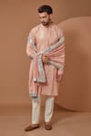 Kasbah_Peach Silk Embroidered Thread Kurta And Pant Set _Online_at_Aza_Fashions