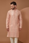 Buy_Kasbah_Peach Silk Embroidered Thread Kurta And Pant Set _Online_at_Aza_Fashions