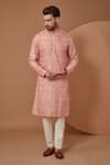 Buy_Kasbah_Peach Silk Embroidered Thread Work Kurta And Pant Set _at_Aza_Fashions