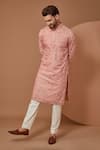 Kasbah_Peach Silk Embroidered Thread Work Kurta And Pant Set _Online_at_Aza_Fashions