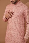 Buy_Kasbah_Peach Silk Embroidered Thread Work Kurta And Pant Set _Online_at_Aza_Fashions