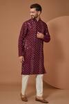 Buy_Kasbah_Wine Silk Mirrors, Embroidery Work Kurta And Pant Set _at_Aza_Fashions