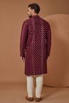 Shop_Kasbah_Wine Silk Mirrors, Embroidery Work Kurta And Pant Set _at_Aza_Fashions