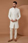 Buy_Kasbah_White Silk Embroidery Thread Work Sherwani Set _at_Aza_Fashions
