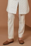 Kasbah_White Silk Embroidery Thread Work Sherwani Set _Online_at_Aza_Fashions