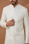 Shop_Kasbah_White Silk Embroidery Thread Work Sherwani Set _Online_at_Aza_Fashions