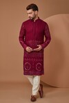 Buy_Kasbah_Maroon Georgette Embroidered Floral Dua Tone Kurta Set_at_Aza_Fashions