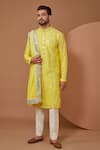 Buy_Kasbah_Yellow Silk Embroidered Mirror Kurta Set With Stole _at_Aza_Fashions