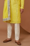 Kasbah_Yellow Silk Embroidered Mirror Kurta Set With Stole _Online_at_Aza_Fashions