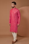 Buy_Kasbah_Pink Georgette Embroidered Mirror Work Kurta Set _at_Aza_Fashions