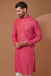 Kasbah_Pink Georgette Embroidered Mirror Work Kurta Set _Online_at_Aza_Fashions