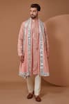 Buy_Kasbah_Peach Silk Embroidered Mirror Work Kurta Set With Stole _at_Aza_Fashions