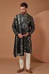 Buy_Kasbah_Black Silk Embroidered Mirror Hand Work Kurta Set With Stole _at_Aza_Fashions