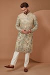 Buy_Kasbah_Ivory Georgette Embroidery Floral Flower Garden Kurta With Pant _at_Aza_Fashions